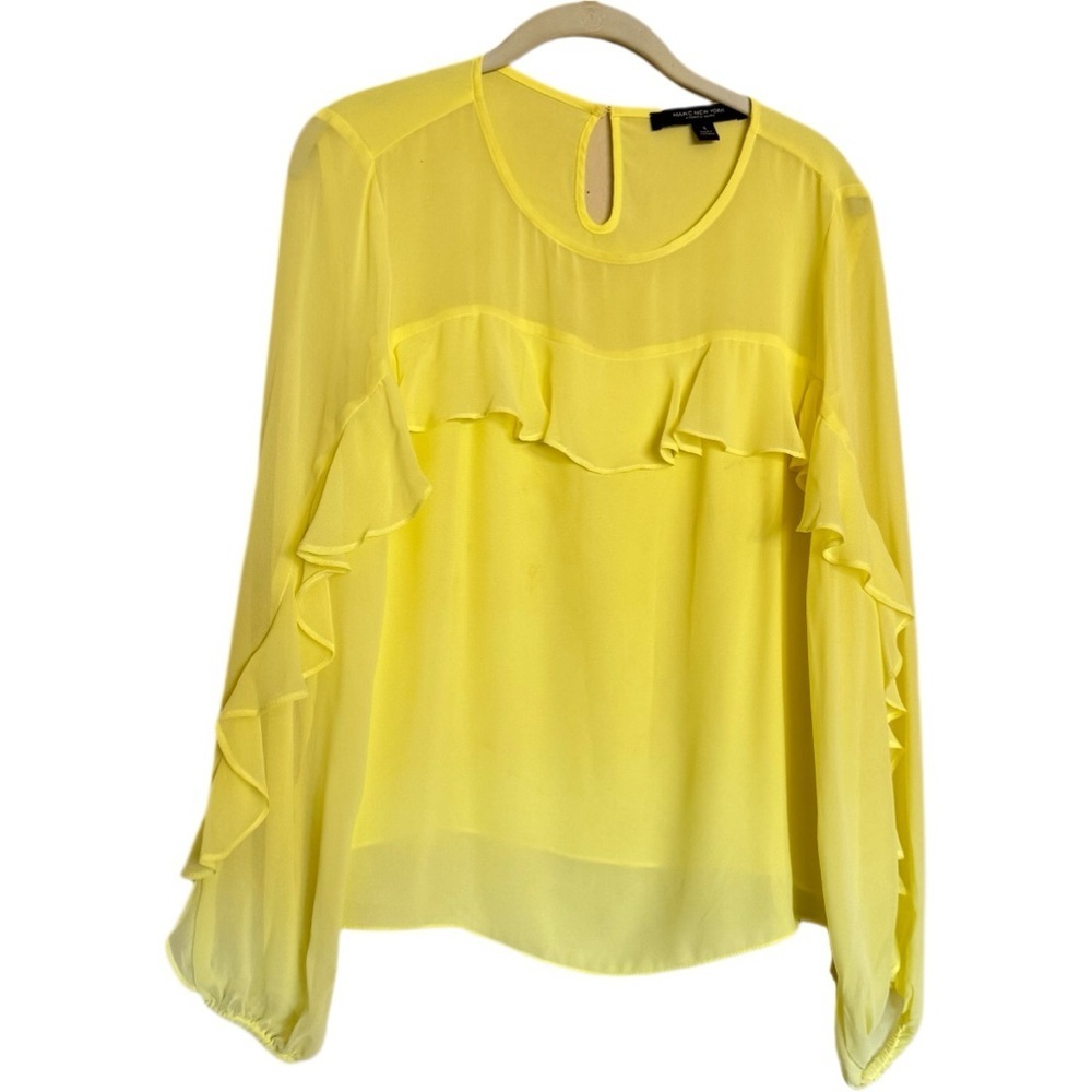 Spring Summer Bright Marc New York Andrew Lemon Yellow Ruffle Blouse Top Size S